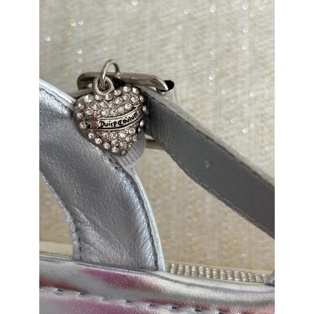 Juicy Couture Tonko‎ Silver Metallic Rhinestone Platform Sandals Womens 9.5